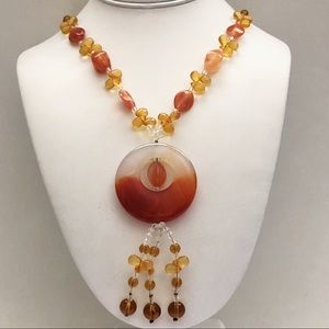 Carnelian Citrine Quartz Tassel Necklace